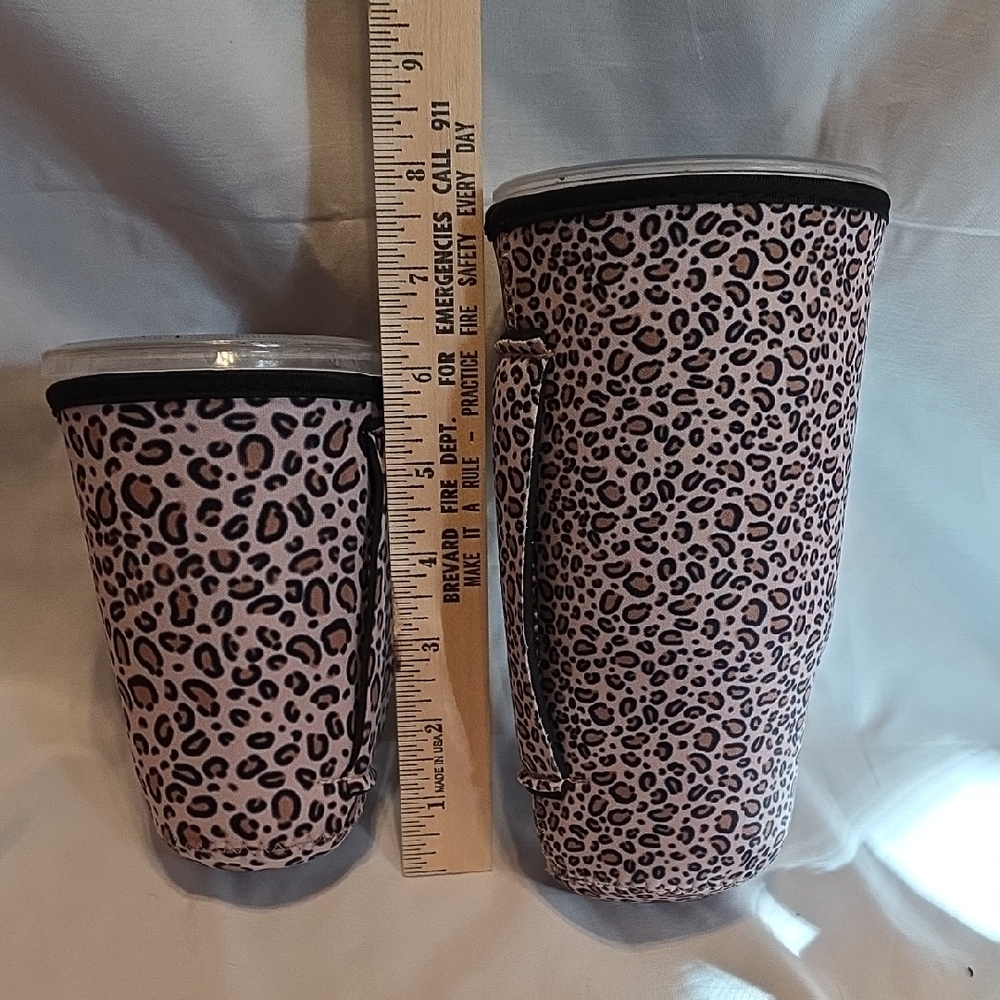 Leopard Print Tumbler Sleebe Set With Handles - Medium & Large